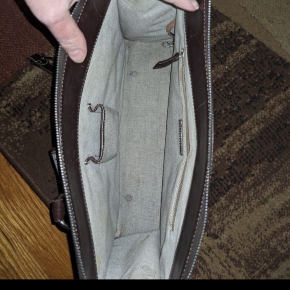 DOONEY & BOURKE Signature Logo Double Pocket GRAY & Brown Tote Handbag Purse - Picture 7 of 12